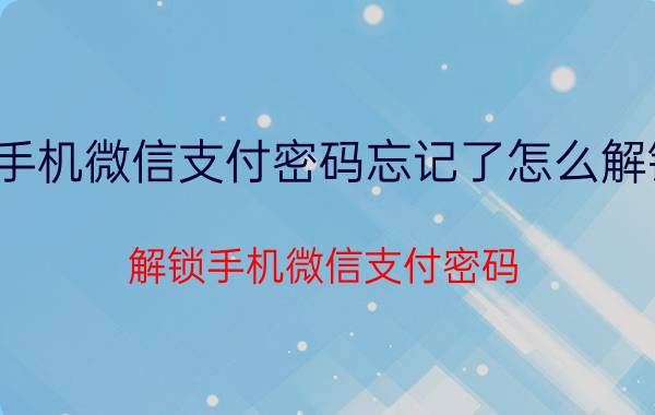 手机微信支付密码忘记了怎么解锁 解锁手机微信支付密码